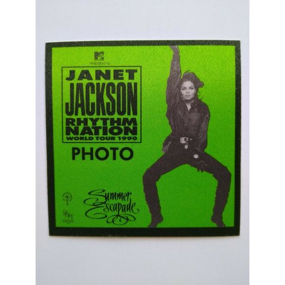 Janet Jackson Rhythm Nation Backstage Pass Original 1990 Dance Pop Soul Green - Picture 4 of 5